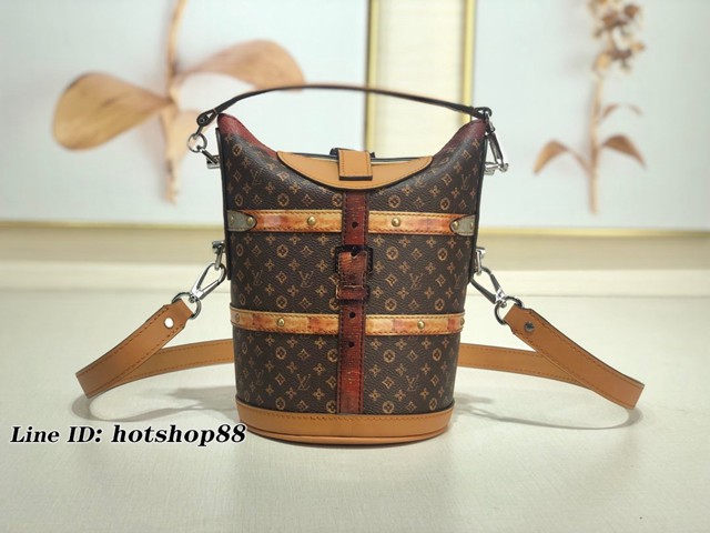 路易威登LV女包 M52276 官方限量款 Duffle Trunk絲印徽章薯條包 LV老花手袋 xxlv1941